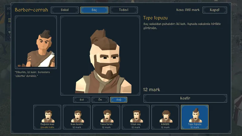 The barber-surgeon's chair and beard choices.