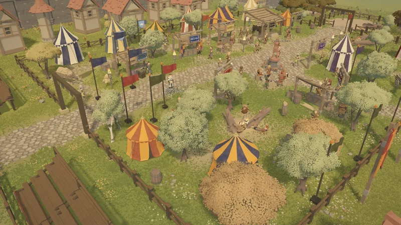 A royal tourney fair with pavilions and banners.