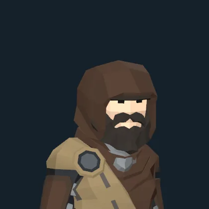 A dark-bearded man in a hooded cloak